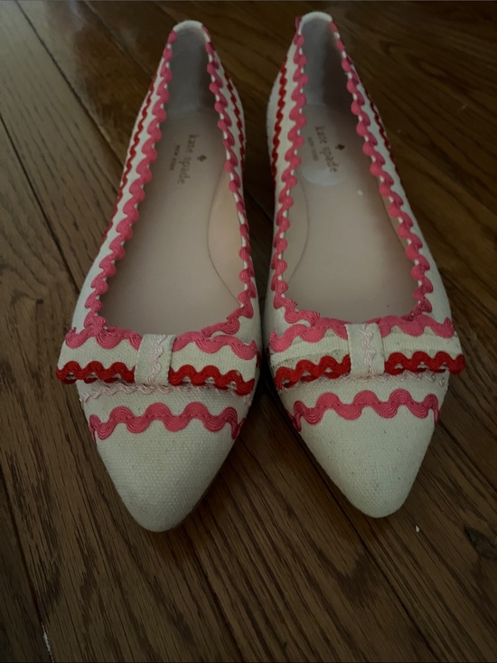 kate spade Shoes - kate spade Cream Pointed-Toe Flats with Pink & Red Trim